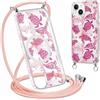 ZhuoFan Magnetica Custodia per iPhone 14/iPhone 13 6,1 con Cordino, Trasparente Case Aesthetic Estivi Modello Tartaruga Rrosa Disegni Cover Compatibile con MagSafe Protezione Collana Femmina, 03