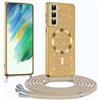 Phoona Glitter Cover per Samsung Galaxy S21 FE 6,4 con Cordino, Antiurto Silicone Protezione, Compatibile con MagSafe Cover con Cordino, Anti Graffi, Non Ingiallente, Oro