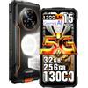 DOOGEE Fire 7 Pro 5G Rugged Smartphone,1200LM Luce Campeggio,Intercom via App,32GB+256GB/2TB,13000mAh 33W Android 15 Telefono Indistruttibile,6.6''HD+90Hz,64 MP AI Fotocamera,NFC/3 Slot (Arancione)