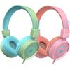 New Bee Confezione da 2 cuffie per bambini con microfono, 85 dB/94 dB, volume sicuro limitato, cuffie pieghevoli per bambini, per scuola, viaggi, Mac, Android, Kindle, tablet, pad, colore: verde e