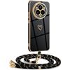 Mkej Cover per Realme 14 Pro Plus 5G con cordino, Placcatura Silicone Cuore amore Custodia con Cordino, con Regolabile Staccabile laccio Case per Realme 14 Pro Plus 5G, Oro nero