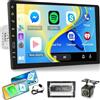 ETLFUCyber Autoradio 1 din con Carplay e Android Auto, Radio Touchscreen da 9 pollici Supporto Bluetooth/EQ/FM Radio/Mirror Link/USB/SWC+12 LED Telecamera di Backup+Microfono
