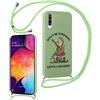 Phoona Cordino Cover per Samsung Galaxy A50/A30S/A50s 6,4'', Aesthetic Rana Modello Design Silicone Rigido Case Corda con Regolabile Laccio Antiurto Antigraffio Bumper Protezione Custodia, Verde