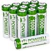 POWJIELI Batterie AA ricaricabili Ni-MH, ad alta capacità, pre-caricate, 1,2 V, 1000 mAh, doppia A, per luci solari esterne, luci a corda, luci per vialetti (confezione da 12)