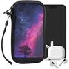 kwmobile Custodia in neoprene con zip per smartphone L - 6,5 - Astuccio portacellulare a sacchetto con cerniera - Borsa verticale - Natura e spazio fucsia/blu scuro/nero