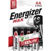 Energizer Max Batterie AA max dura fino al 100% più a lungo x4. Le 4 batterie