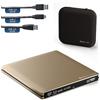 techPulse120 Masterizzatore esterno UltraHD UHD 4k 3D M-DISC BDXL HDR10 100GB USB 3.0 & USB-C, masterizzatore Burner Superdrive UltraSlim BD DVD CD CD Ultra Pack custodia 90cm cavo alluminio oro