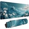 ZZGBDWOU Tappetino Mouse Gaming XXL 900 x 400 mm, Fiori di Ciliegio Tappetino Mouse Blu Pattern, Waterproof Mouse Pad con Base in Gomma Antiscivolo Sottomano Scrivania Bordi Cuciti Mousepad -zzg250564