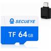 SECUEYE Scheda di memoria TF da 64 GB con adattatore di tipo C, classe 10, ad alta velocità, lettura/scrittura 24/7, registrazione video 24/7, per videocamera di sicurezza, smartphone, tablet (64 GB +
