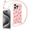 Yirlbey Cover per iPhone 16 Pro Max 6,9'' con Cordino, Aesthetic Fiocco Ciliegia Motivo Disegno Rosa Silicone Case Corda con Regolabile Laccio Antiurto Antigraffio Protezione Custodia per Mädchen
