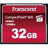 Transcend Scheda CompactFlash 800 da 32 GB, fino a 120/60 MB/s, supporta la modalità Ultra DMA 7 ad alta velocità, ideale per video Full HD e 3D ad altissima risoluzione - TS32GCF800