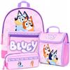 Bluey Set zaino per ragazze, 3 pezzi, borsa per la scuola, con portapranzo e astuccio