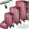 tectake® 3x Valigia, Set Valigie M, L, XL, 3 Trolley con Beauty Case, 4 Etichette, Lucchetto TSA, Pesabagagli, Maniglia telescopica, Ruote Rimovibili, Tasca in Rete, Cinghie - Rosso