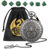 Keller & Weber Set di Dadi Mini D&D, 7 Dadi Poliedrici in Acrilico Verde DND, con Tre Teste di Drago Cassa Orologio da Tasca, Argento Scuro