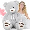 MorisMos Orso Peluche Gigante 130 cm, XXL Grigio Orsacchiotto Grande Kawaii Pupazzo Morbido Orsetto di Peluche Teddy Bear Regalo per Bambino Fidanzata Lei Lui Compleanno Decorazioni