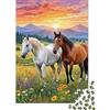 VZQWERTYU Cavalli Prato Puzzle 1000 Pezzi Carta per Adulti Tramonto Paesaggio Concentrazione Gioco Famiglia Relax Decorazione Regalo 52x38cm/1000pcs