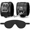 Jadive Manette in Metallo con 2 Chiavi Maschera per gli Occhi Giocattolo di Peluche Manette in Pelle per Accessori di Abbigliamento della Polizia Gioco di Ruolo di Scena(Nero,Elegante)