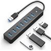 GiGimundo PG7U Hub USB 3.0 7 Porte con Cavo Corto da 0.15M, Porta di Ingresso Alimentazione 5V/3A, Porta USB Multipla per PC Laptop, MacBook più Vecchi, PS4, PS5, Tastiera, Mouse, Unità Flash