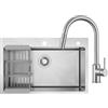 CECIPA 70x45 cm Lavello Cucina con Arco Rubinetto Estraibile, Lavandino Cucina 1 Vasca in Acciaio Inox con cestello scolapiatti, per Mobile da 70cm
