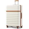 KONO Valigetta rigida in ABS + PC leggera valigetta da viaggio con 4 ruote TSA, Panna/marrone, XXL(86cm)