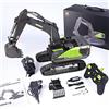 PENGBU RC Escavatore Giocattolo Radiocomandato con Funzione Completa, Telecomandato con Batteria e Caricabatteria + 2 Batterie + 3 Accessori, Ruspa Telecomandata