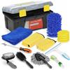 QWORK® Kit di Pulizia per Auto, 15 Pezzi Set Completo di Lavaggio Auto, per la Pulizia di Cerchi, Interni e Vernice, con Cassetta degli Attrezzi