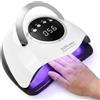 Qixeva Lampada UV LED Unghie 380W, Fornetto Unghie Semipermanente con 90 Perline, 4 Impostazioni Timer e Sensore Automatico, Lampada Unghie Professionale con Manico per Manicure a Casa e in Salone