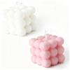 Jidyllic Candela a Bolle 2 Pezzi - Candele Artigianali in Cera di Soia con Profumo Rilassante, Decorazioni Moderne a Forma di Cubo per Interni Bianco e Rosa