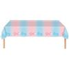 MOMAHUA Gender Reveal - Tovaglia riutilizzabile in plastica rosa e blu per baby shower, decorazione di compleanno per ragazze o ragazzi, copertura impermeabile per buffet, 137 x 274 cm