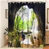 Xiaoterna Tenda da doccia natura Foresta tropicale albero verde Tenda da bagno a prova di muffa Primavera Giungla Foresta Pluviale Scenario di cascata Tenda da doccia Decorazione bagno 240x180cm