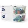 Iris Ohyama FTB-60 - Set di 4 scatole portaoggetti con coperchio, 60 l, trasparenti, chiusura sicura, impilabili, manici, per camera da letto, armadio, ufficio, organizzazione, plastica senza BPA