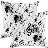Generic Set di 2 federe per cuscini con note musicali, moderne astratte con chiave di violino e schizzi N/a in morbido velluto nero, lavabile, motivo decorativo per soggiorno, appartamento, letto, divano