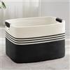 MYHOMMATTO Grande cesto per biancheria intrecciato in corda di cotone, 86L, con manici in cuoio, per coperte, vestiti, giocattoli, per lavanderia, camera bambini o soggiorno, 60x40x36 cm, bianco e nero