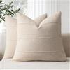 ZWJD Federa Cuscini Divano In Lino 55x55 set da 2, Copricuscini Morbide Beige Naturale Monocolore con Motivo a Strisce per Divano, Letto, Camera da Letto e Soggiorno, Cuscini Decorativi Moderni