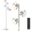 SIBRILLE Lampada da Terra Salotto 36W, 2500LM Piantana Lampada da Terra con Telecomando, 2700K-6500K Dimmerabile Lampade da Terra 3 Luci Individuale Controllo per Soggiorno Ufficio, Nickel Brossé