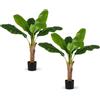 COSTWAY Set da 2 Alberi di Banane Artificiali, Pianta Finta con Foglie di Banana e Rami Regolabili con Vaso, Pianta in Vaso Decorativa da Interno per Soggiorno o Ufficio