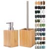 Sanilo Set di accessori per il bagno, dispenser di sapone e scopino WC, materiale di alta qualita, che attira l'attenzione in ogni bagno (Bambù)