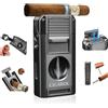 Cigarol Accendino 5 in 1 con Tagliasigari a V, 3 Fiamma Accendino Antivento per Sigari - Senza Gas Butano, Grigio