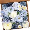 Fouriding Fiori Artificiali di Blu Bianco Rose Finte per Bouquet Centrotavola, Composizioni per San Valentino, Festa Della Mamma,Torta di Compleanno, Decorazione per la Casa