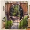 Xiaoterna Tenda da doccia del giardino giapponese primavera natura scenario tenda da bagno Cerchio rustico porta di legno cancello sentiero verde albero A prova di muffa Tenda da doccia 240x180cm