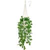 Mkono Pianta finta da appendere con vaso, piante artificiali per la decorazione della casa in macramè per interni, con viti finte, verde, per camera da letto, bagno, cucina, ufficio, avorio (Pothos)