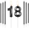 mciskin Set di Candele per 18° Compleanno Obsidian, Candela Numero 18 con Candele Lunghe e Sottili per Torta, Decorazioni per 18° Compleanno per Ragazzi e Ragazze, Candela Nera Obsidian Cake Topper
