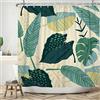 Bovlleetd Pianta Astratta Tenda da Doccia 180x200cm Boho Botanico Mid-Century Verde Pianta Tropicale Decorativo, Impermeabile Lavabile in Poliestere Tende da Bagno con 12 Ganci per Vasca da Bagno