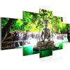 Runa Art - Quadri Budda Cascata 200 x 100 cm 5 Pezzi XXL Decorazione Murale Design Verde 503551a