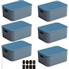 CNKHDZ Set di 6 contenitori con coperchio, contenitori impilabili con coperchio, contenitori in plastica, contenitori per scaffali, cucina, bagno (Blu, 36.5 * 26 * 15.7cm)
