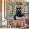 ASDCXZ Tenda da Doccia Gatto 180x200 cm, Vintage Carino Rosa Bagno Divertente Nero Gattino Ragazza Impermeabile Tenda da Bagno Poliestere Tessuto Lavabile Tende Doccia per Vasca con 12 Ganci