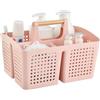 ALINK Cestino da doccia portatile in plastica, organizer con divisori, per bagno, pulizia, con manico, per università, dormitorio, cucina, foro rotondo (rosa)