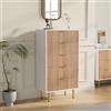 Quiaviank Comò in legno con 5 cassetti, comò per camera da letto con sicurezza ribaltabile, 60x34x109,8 cm, credenza per soggiorno, corridoio, bianco e naturale