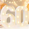 Vimlits Numeri decorativi a LED da 22,4 cm, per decorazioni per il 60° compleanno, cartello con numero illuminato per luci notturne per feste, bianco 60