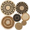 Jokapy Set di 7 decorazioni da parete rotonde Boemia, cesti da parete in stile bohémien, rustico, soggiorno, in rattan di Vimini